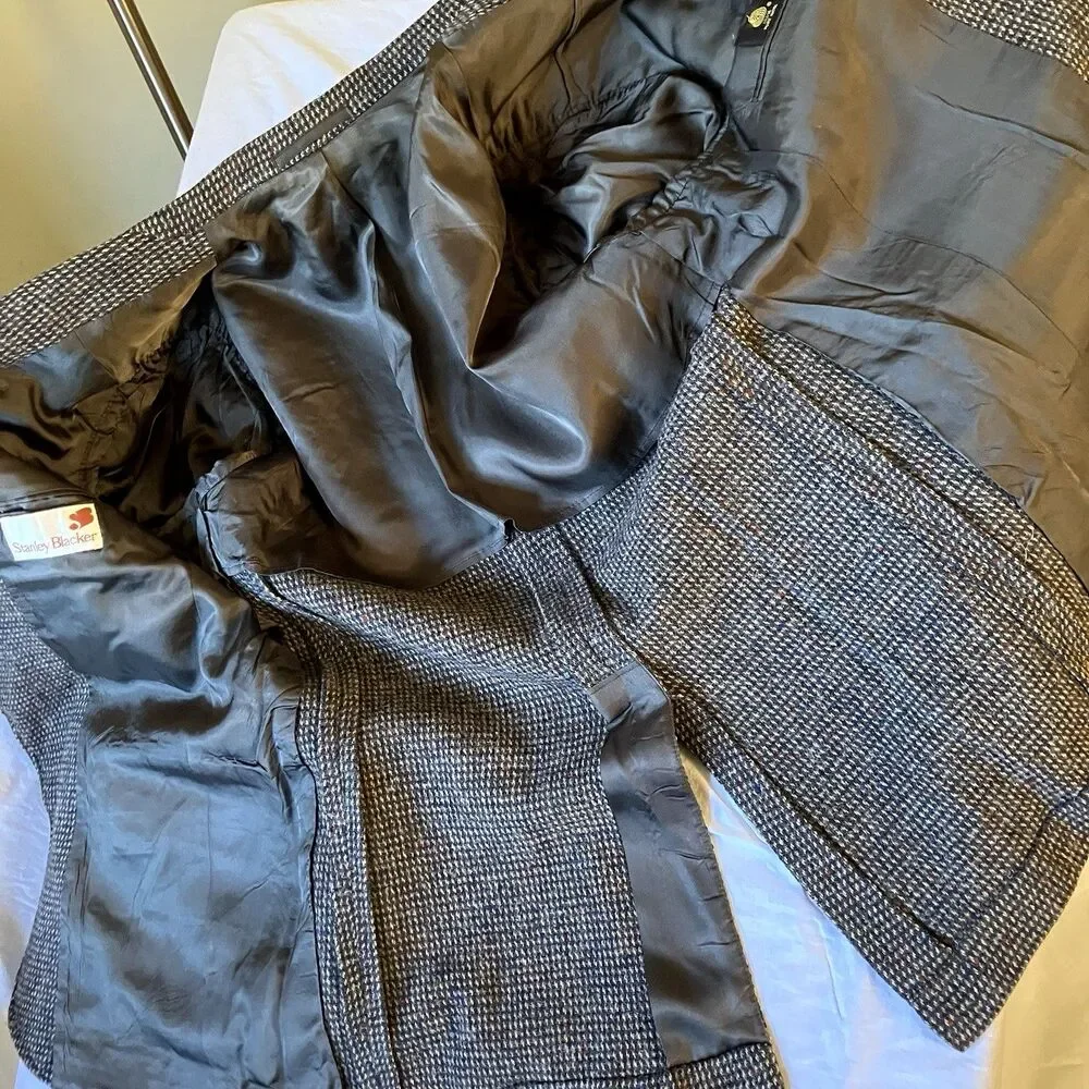 Stanley Blacker Vintage Tweed Wool Sport Coat Gray Fleck Check 42 44 USA Preppy